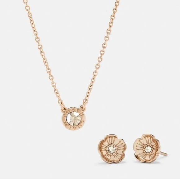 Coach Open Circle Necklace & Tea Rose Stud Earrings Set - Picture 2 of 15